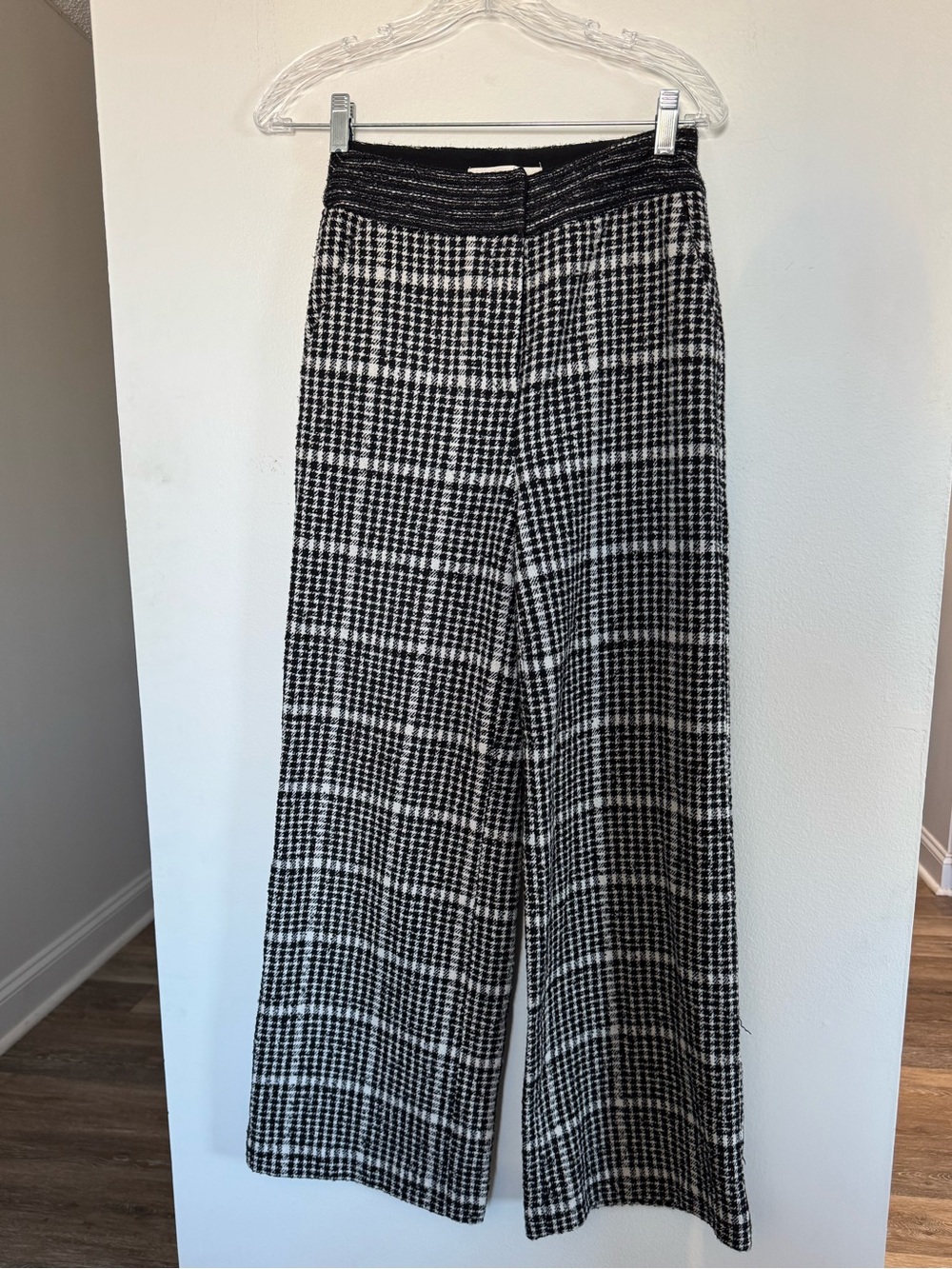 Exquise Black White Houndstooth Wide Leg Tweed Pants XS